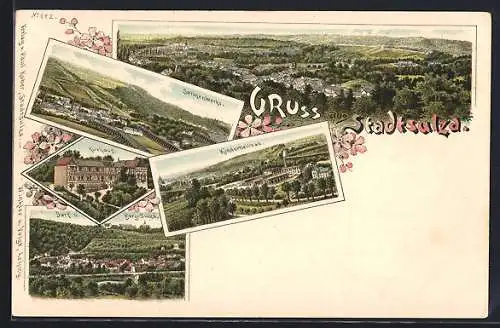 Lithographie Stadtsulza, Kinderheilbad, Salinenwerke, Kurhaus