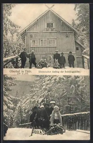 AK Oberhof in Thür., Elektrischer Aufzug der Bobsleighbahn, Rodelpartie