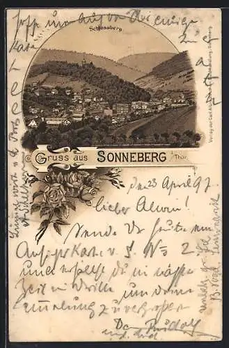 Passepartout-Lithographie Sonneberg / Thür., Schlossberg