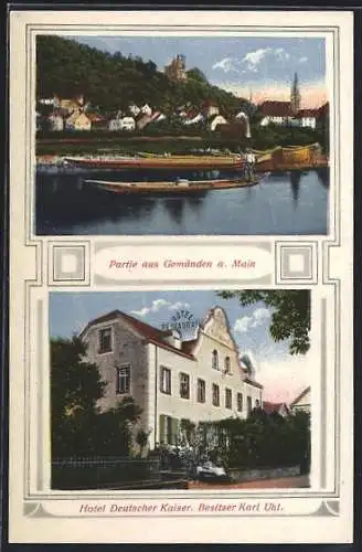 AK Gemünden a. Main, Hotel Deutscher Kaiser v.Karl Uhl, Ortsansicht