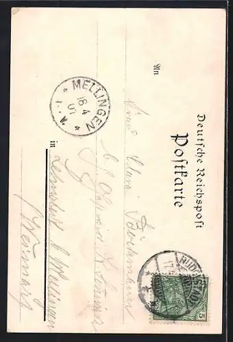 Lithographie Schwarza / Saalbahn, Gasthaus zur Traube, Totalansicht