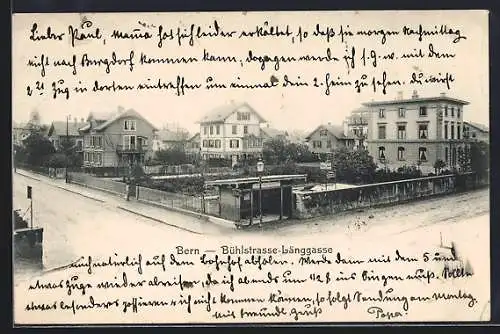 AK Bern, Bühlstrasse, Ecke Länggasse mit Haltestelle