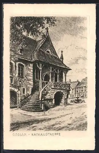 Künstler-AK Goslar, Die Rathaustreppe