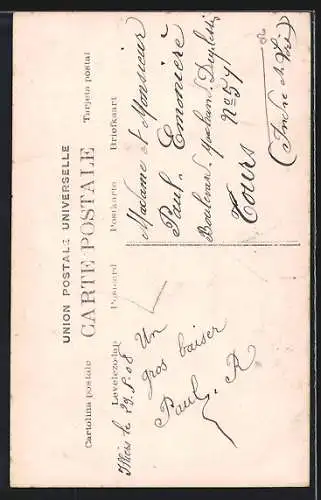 AK Dame in Badeanzug und Mann in Anzug mit Hocker