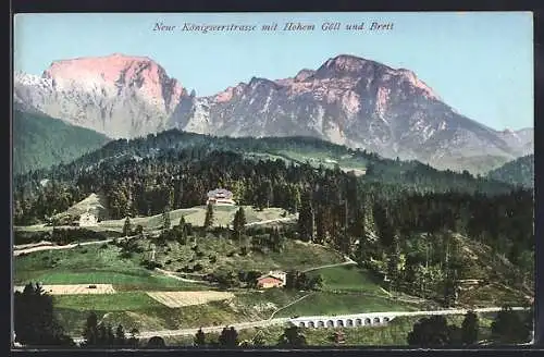 AK Berchtesgaden, Neue Königseerstrasse, Hoher Göll, Viadukt, Hoher Göll