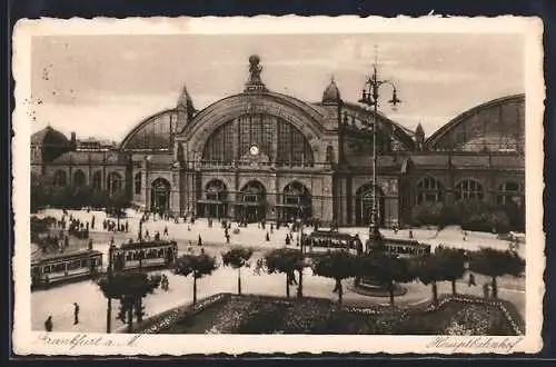 AK Frankfurt, Hauptbahnhof, Strassenbahn davor