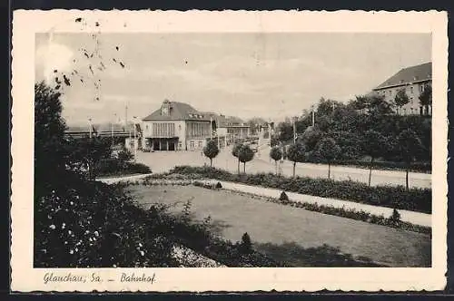 AK Glauchau i. Sa., Blick von den Anlagen zum Bahnhof