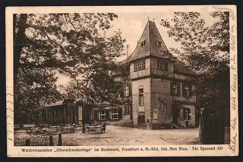 AK Frankfurt-Sachsenhausen, Waldrestaurant Oberschweinstiege von Max Blau