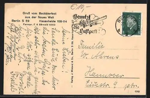 AK Berlin-Neukölln, Bockbierfest in der Neuen Welt, Hasenheide 108