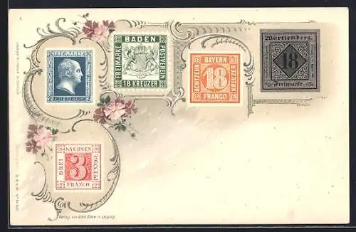 AK Verschiedene Deutsche Briefmarken mit Wappen und Portrait
