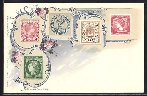AK Briefmarken verschiedener Länder
