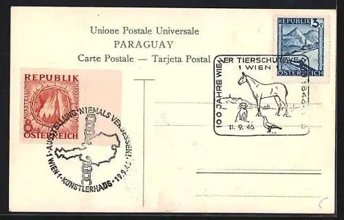 AK Paraguay, Verschiedene Briefmarken mit Wappen und Fahnen