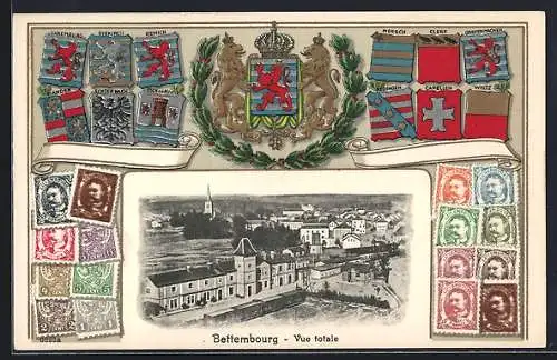 AK Bettembourg, Bahnhof, Briefmarken, Wappen