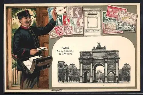 AK Paris, Arc de Triomphe de la Victoire, Postbote und Briefmarken