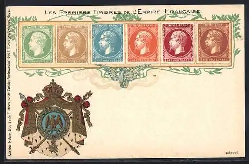 Lithographie Frankreich, Briefmarken und Wappen