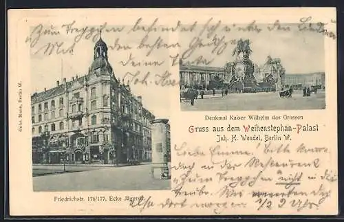 AK Berlin, Restaurant Weihenstephan-Palast, Inh. H. Wendel, Friedrichstrasse 176 /177