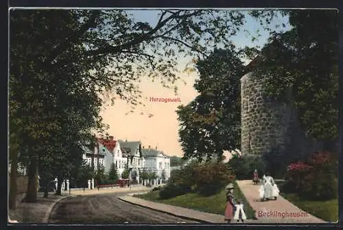 AK Recklinghausen, Strassenblick in den Herzogswall