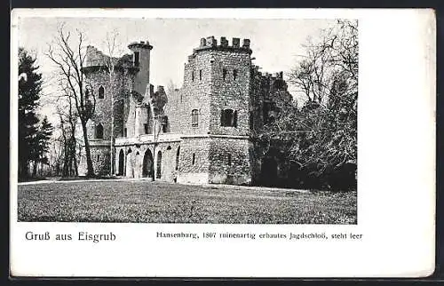AK Eisgrub, Blick auf die Ruinen der Hansenburg