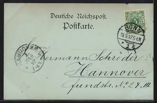 Mondschein-AK Bonn, Marktplatz aus der Vogelschau