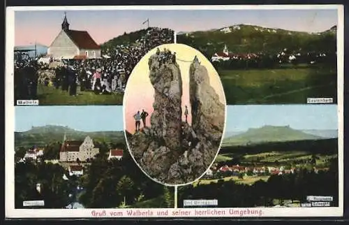 AK Leutenbach /Obfr., Walberla mit Veranstaltung, Ortsansicht, Ortsansichten Weingarts und Wiesenthau, Kletterer