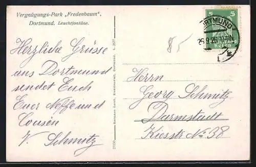 AK Dortmund, Vergnügungspark Fredenbaum, Leuchtfontaine und Gasthaus Ober-Bayern