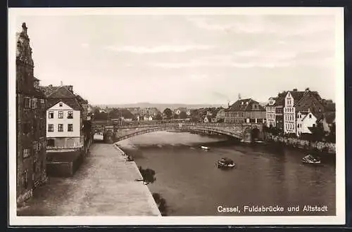 AK Cassel, Fuldabrücke und Altstadt aus der Vogelschau