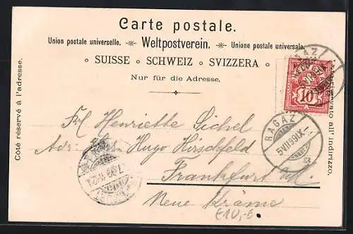 Lithographie Ragatz, Ortsansicht, in der Tamina-Schlucht