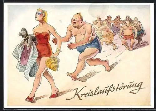 AK Männer rennen Frau im Badeanzug hinterher, Kreislaufstörung