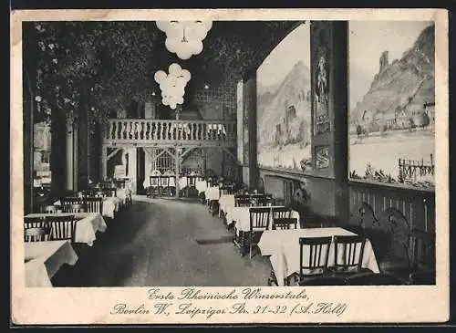 AK Berlin, Erste Rheinische Winzerstube, Leipziger Str. 31-32, Innenansicht