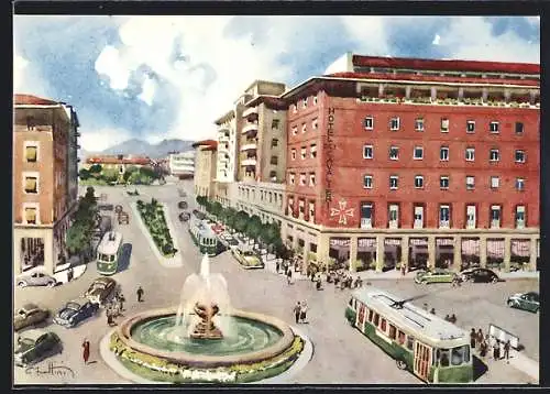 AK Pisa, Piazza della Stazione e Hotel dei Cavalieri mit Bussen