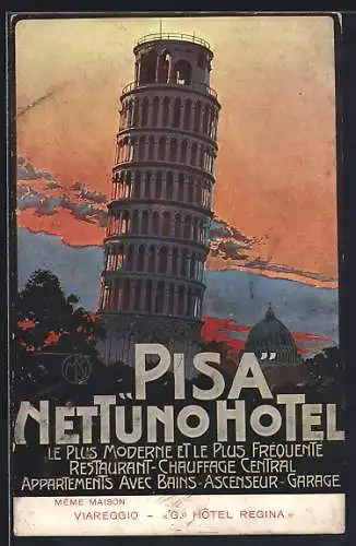 Künstler-AK Pisa, Nettuno Hotel, Torre Pendente