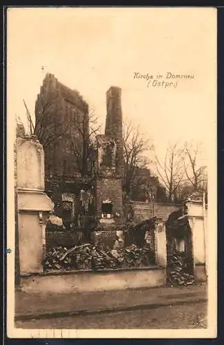 AK Domnau, Kirche mit Kriegsschäden