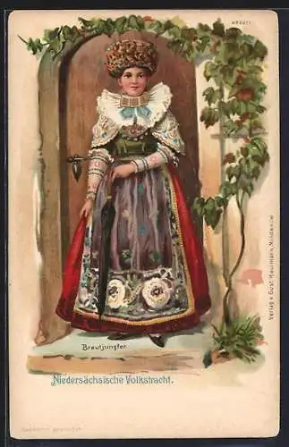 Lithographie Niedersächsische Volkstracht, Brautjungfer