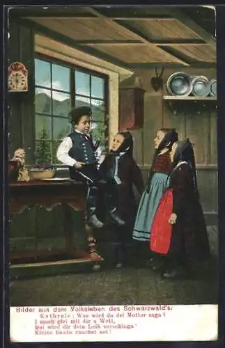 AK Was wird do dei Mutter saga?..., Schwarzwälder Kinder in Tracht