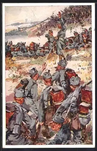 Künstler-AK Rotes Kreuz Nr. 208, Heldentat während Kampf um die Magierahöhe