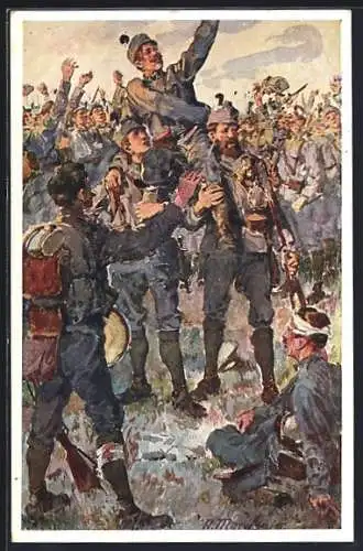 Künstler-AK Anton Marussig: Rotes Kreuz Nr. 207, Tiroler Landesschützen feiern ihren Führer