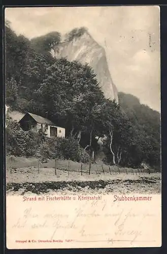 AK Stubbenkammer, Strand m. Fischerhütte u. Königsstuhl
