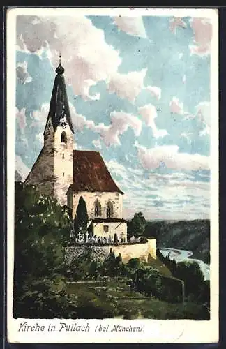 Künstler-AK Zeno Diemer: Kirche in Pullach bei München