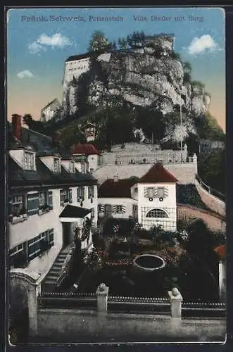 AK Pottenstein /Fränk. Schweiz, Villa Distler mit Burg