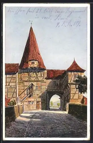 Künstler-AK J.Marschall: Iphofen, Rödelseer Tor