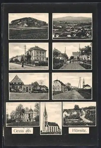 AK Hörnitz, Kirche, Ortsansicht und Strassenpartien