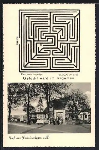 AK Probsteierhagen i. H., Gasthaus zum Irrgarten, Labyrinth mit Kanzel und Eingang