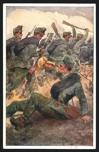 Künstler-AK Rotes Kreuz Nr. 355, Verwundeter Trompeter