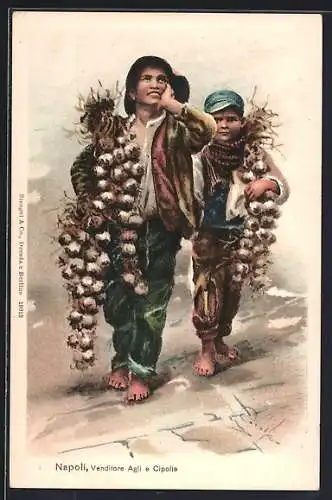 AK Napoli, italienische Knoblauchhändler