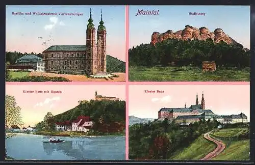 AK Staffelstein / Bayern, Basilika & Wallfahrtskirche Vierzehnheiligen, Schloss Banz