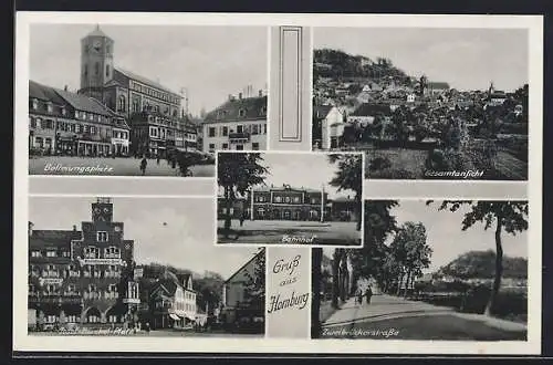 AK Homburg / Saar, Bahnhof, Befreiungsplatz, Josef Bürckle Platz, Zweibrückerstrasse & Gesamtansicht