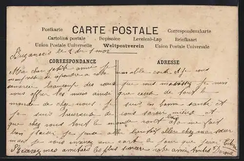 AK Au revoir à bientôt!, Liebespaar steuert einen Zeppelin