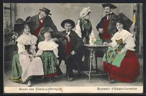 AK Elsass-lothringische Tracht, Familienszene im Haus