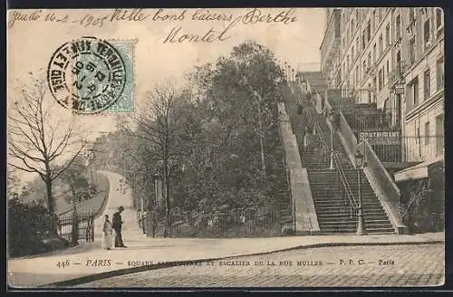 AK Paris, Square Saint-Pierre et Escalier de la Rue Muller