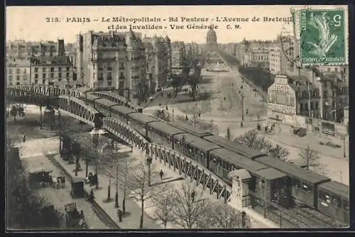 AK Paris, Le Metropolitain, Boulevard Pasteur, L`Aveneu de Breteuil et les Invaides, Vue Generale